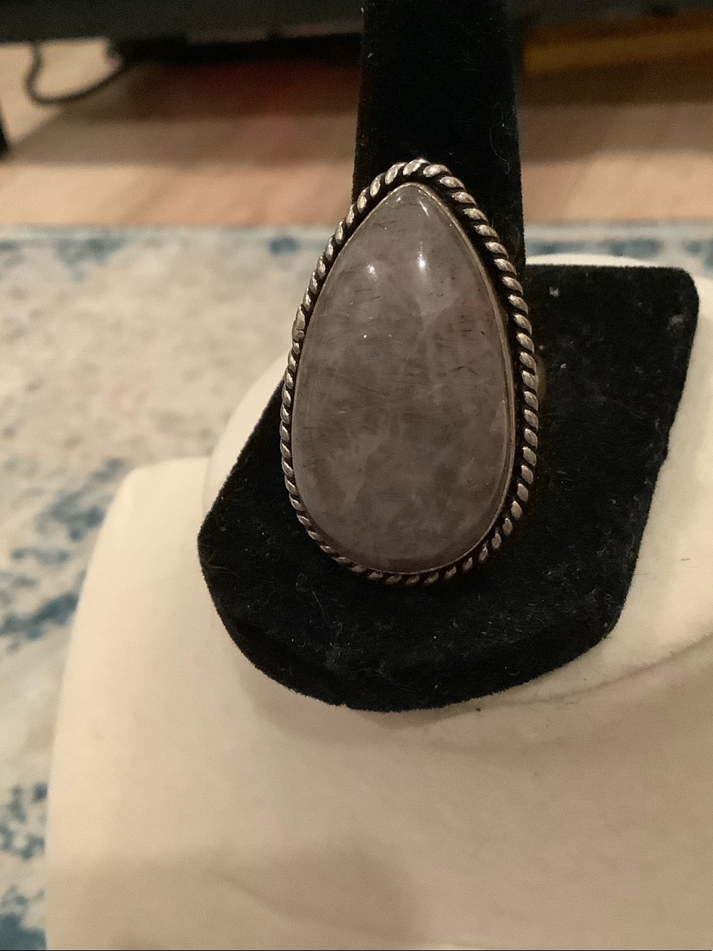 Size 8; S925; Genuine smoky rutilite quartz ring